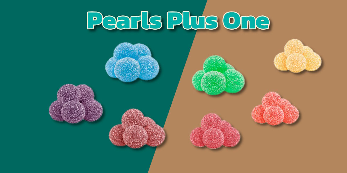 Pearls Plus One - small stacks of multicolored pearl gummies