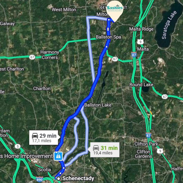 Schenectady to Sashies (image from Google maps)