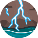 Lightening over the sea and cloudy sky