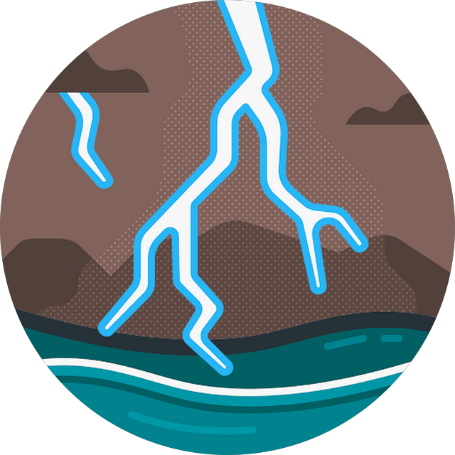 Lightening over the sea and cloudy sky